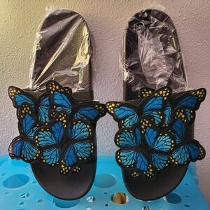 Butterfly Embellished Rubber Slides Women's 8